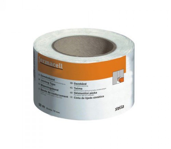 photo d'un rouleau de bande à joint orange et blanc