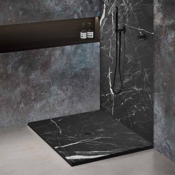 Vignette Receveur résine 70 x 70 cm imitation marbre noir - grille carrée centrée