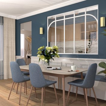 Vignette Verrière type atelier 5 vitrages clairs avec 2 arches et 3 traverses décoratives, chassis blanc, largeur 173 cm