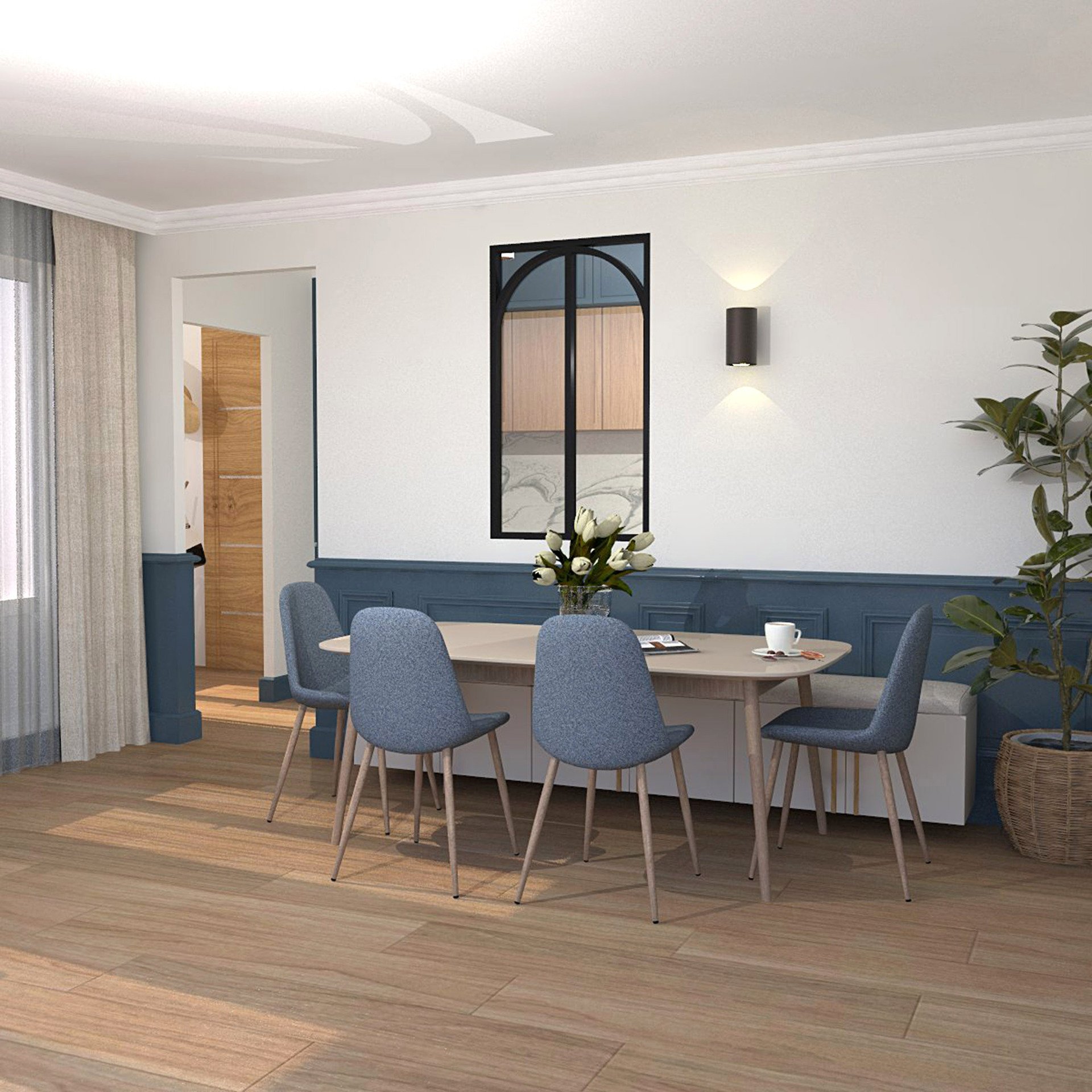 Verrière type atelier 2 vitrages clairs avec 2 arches décoratives, chassis noir, largeur 71 cm