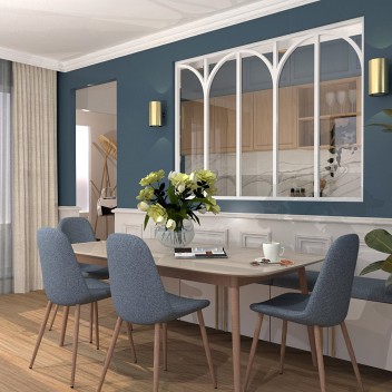 Vignette Verrière type atelier 5 vitrages clairs avec 5 arches décoratives, chassis blanc, largeur 173 cm