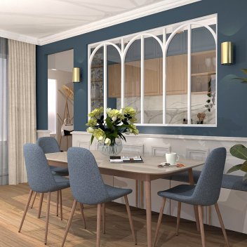 Vignette Verrière type atelier 6 vitrages clairs avec 6 arches décoratives, chassis blanc, largeur 207 cm