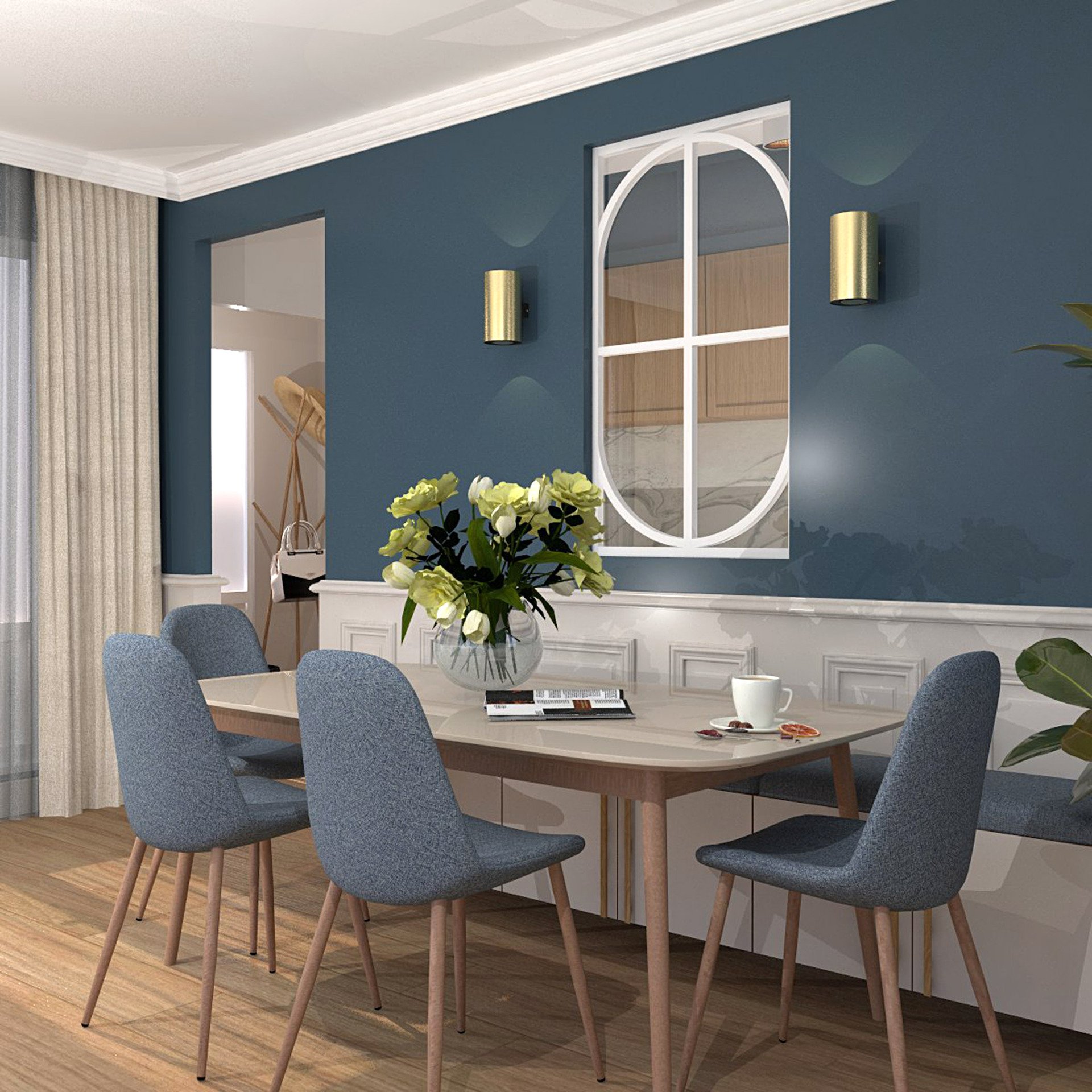 Verrière type atelier 2 vitrages clairs avec 4 arches et 2 traverses décoratives, chassis blanc, largeur 71 cm