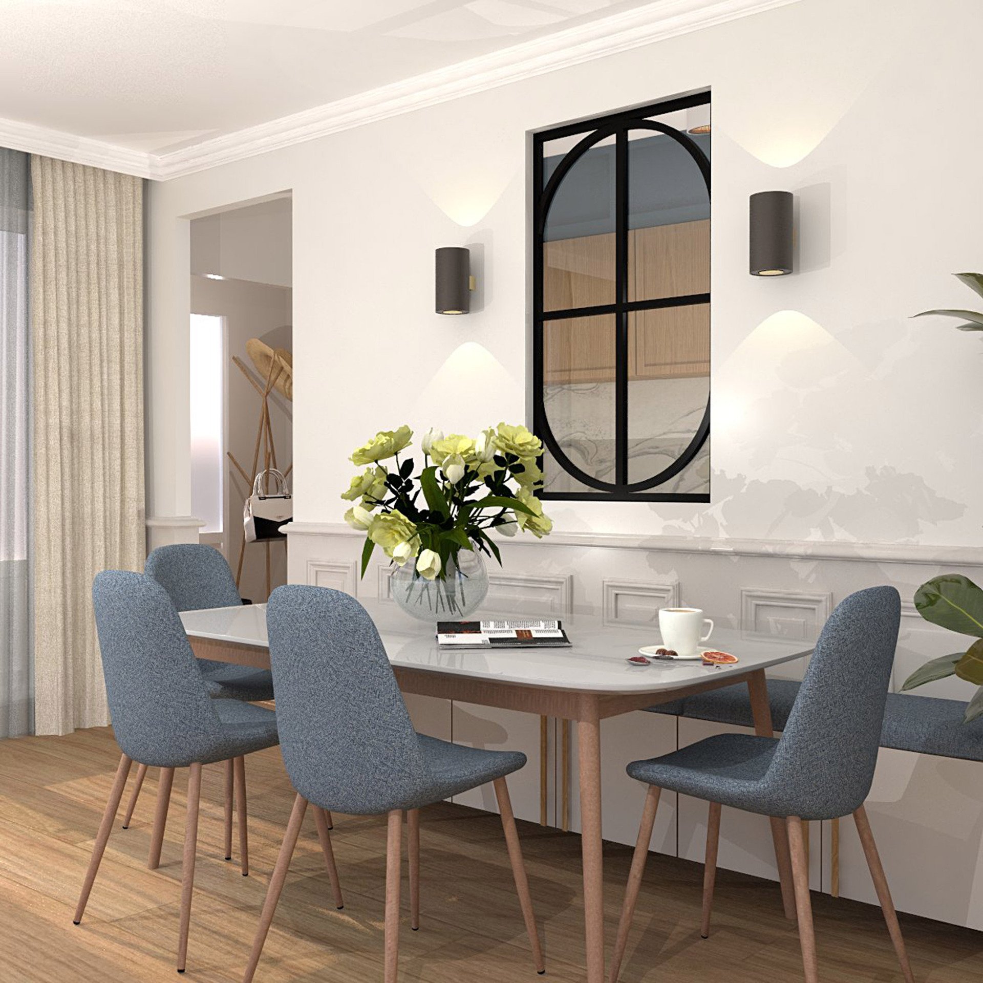 Verrière type atelier 2 vitrages clairs avec 4 arches et 2 traverses décoratives, chassis noir, largeur 71 cm