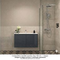 Ensemble meuble de salle de bain Oxford 100 cm basalte brillant, plan vasque marbre reconstitué, 2 portes
