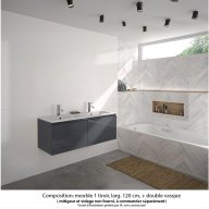 Ensemble meuble de salle de bain Oxford 120 cm basalte brillant, plan double vasque marbre reconstitué, 2 tiroirs