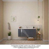 Ensemble meuble de salle de bain Oxford 120 cm basalte brillant, plan vasque céramique, 3 portes