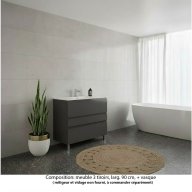 Ensemble meuble de salle de bain Oxford 90 cm basalte brillant, vasque céramique, 3 tiroirs