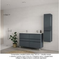 Ensemble meuble de salle de bain Oxford 120 cm basalte brillant, plan double vasque marbre reconstitué, 6 tiroirs +colonne P. 35 cm x H. 153 cm