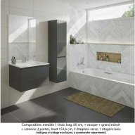 Ensemble meuble de salle de bain Oxford 80 cm basalte brillant, plan vasque marbre reconstitué, 1 tiroir , miroir plan , colonne P. 35 cm x H. 153 cm