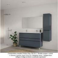 Ensemble meuble de salle de bain Oxford 120 cm basalte brillant, plan double vasque céramique, 3 tiroirs , miroir simple , colonne P. 35 cm x H. 153 cm