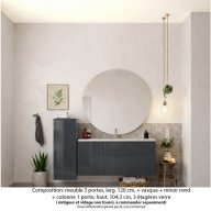 Ensemble meuble de salle de bain Oxford 120 cm basalte brillant, plan vasque céramique, 3 portes , miroir rond , colonne P. 35 cm x H. 104 cm