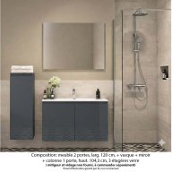 Ensemble meuble de salle de bain Oxford 100 cm basalte brillant, plan vasque marbre reconstitué, 2 portes , miroir simple , colonne P. 35 cm x H. 104 cm