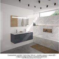 Ensemble meuble de salle de bain Oxford 120 cm basalte brillant, plan double vasque marbre reconstitué, 2 tiroirs , miroir LED