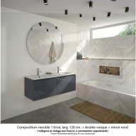 Ensemble meuble de salle de bain Oxford 120 cm basalte brillant, plan double vasque marbre reconstitué, 2 tiroirs , miroir rond