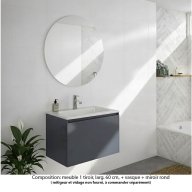 Ensemble meuble de salle de bain Oxford 80 cm basalte brillant, plan vasque marbre reconstitué, 1 tiroir , miroir rond