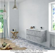 Ensemble meuble de salle de bain Oxford 120 cm béton Bellato, plan double vasque céramique, 2 tiroirs