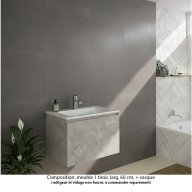 Ensemble meuble de salle de bain Oxford 80 cm béton Bellato, plan vasque marbre reconstitué, 1 tiroir