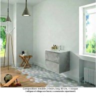 Ensemble meuble de salle de bain Oxford 80 cm béton Bellato, plan vasque marbre reconstitué, 2 tiroirs