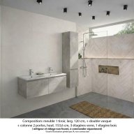 Ensemble meuble de salle de bain Oxford 120 cm béton Bellato, plan double vasque marbre reconstitué, 2 tiroirs +colonne P. 35 cm x H. 153 cm