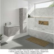 Ensemble meuble de salle de bain Oxford 80 cm béton Bellato, plan vasque marbre reconstitué, 1 tiroir + colonne P. 35 cm x H. 153 cm