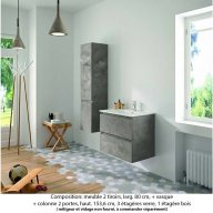 Ensemble meuble de salle de bain Oxford 80 cm béton Bellato, plan vasque marbre reconstitué, 2 tiroirs +colonne (ch. à gauche)