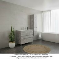 Ensemble meuble de salle de bain Oxford 90 cm béton Bellato, plan vasque marbre reconstitué, 3 tiroirs + colonne P. 35 cm x H. 153 cm