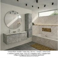 Ensemble meuble de salle de bain Oxford 120 cm béton bellato, plan double vasque marbre reconstitué, 1 tiroir , miroir rond , colonne P. 35 cm x H. 153 cm