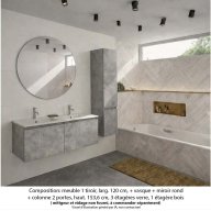 Ensemble meuble de salle de bain Oxford 120 cm béton bellato, plan double vasque marbre reconstitué, 2 tiroirs , miroir rond , colonne P. 35 cm x H. 153 cm