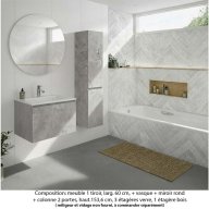 Ensemble meuble de salle de bain Oxford 80 cm béton bellato, plan vasque marbre reconstitué, 1 tiroir , miroir rond , colonne P. 35 cm x H. 153 cm