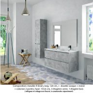 Ensemble meuble de salle de bain Oxford 140 cm béton bellato, plan double double vasque marbre reconstitué, 4 tiroirs , miroir simple , colonne P. 35 cm x H. 153 cm