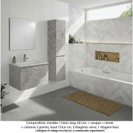 Ensemble meuble de salle de bain Oxford 80 cm béton bellato, plan vasque marbre reconstitué, 1 tiroir , miroir simple , colonne P. 35 cm x H. 153 cm