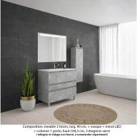 Ensemble meuble de salle de bain Oxford 90 cm béton Bellato, plan vasque marbre reconstitué, 3 tiroirs +colonne P.17 cm x H. 104 cm , miroir LED