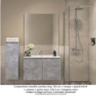 Ensemble meuble de salle de bain Oxford 100 cm béton bellato, plan vasque marbre reconstitué, 2 portes , miroir plan , colonne P. 35 cm x H. 104 cm