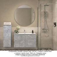 Ensemble meuble de salle de bain Oxford 100 cm béton bellato, plan vasque marbre reconstitué, 2 portes , miroir rond , colonne P. 35 cm x H. 104 cm