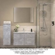 Ensemble meuble de salle de bain Oxford 100 cm béton bellato, plan vasque marbre reconstitué, 2 portes , miroir simple , colonne P. 35 cm x H. 104 cm