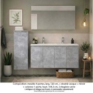 Ensemble meuble de salle de bain Oxford 120 cm béton bellato, plan vasque marbre reconstitué, 4 portes , miroir simple , colonne P. 17 cm x H. 104 cm