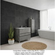 Ensemble meuble de salle de bain Oxford 90 cm béton Bellato, plan vasque marbre reconstitué, 3 tiroirs + colonne P. 35 cm x H. 104 cm