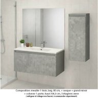 Ensemble meuble de salle de bain Oxford 80 cm béton bellato, plan vasque marbre reconstitué, 1 tiroir , miroir plan , colonne P. 35 cm x H. 104 cm