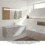 Ensemble meuble de salle de bain Oxford 120 cm béton Bellato, plan vasque marbre reconstitué, 1 tiroir , miroir LED