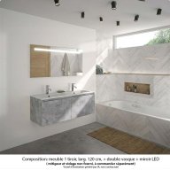 Ensemble meuble de salle de bain Oxford 120 cm béton Bellato, plan double vasque marbre reconstitué, 2 tiroirs , miroir LED