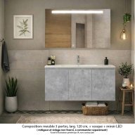Ensemble meuble de salle de bain Oxford 120 cm béton Bellato, plan vasque céramique, 3 portes , miroir LED