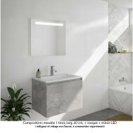 Ensemble meuble de salle de bain Oxford 80 cm béton Bellato, plan vasque marbre reconstitué, 1 tiroir , miroir LED