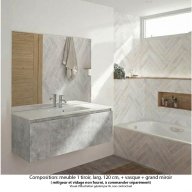 Ensemble meuble de salle de bain Oxford 120 cm béton Bellato, plan vasque marbre reconstitué, 1 tiroir , miroir haut. 110 cm