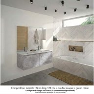Ensemble meuble de salle de bain Oxford 120 cm béton Bellato, plan double vasque marbre reconstitué, 2 tiroirs , miroir haut. 110 cm
