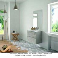 Ensemble meuble de salle de bain Oxford 80 cm béton Bellato, plan vasque marbre reconstitué, 2 tiroirs , miroir haut. 110 cm