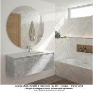 Ensemble meuble de salle de bain Oxford 120 cm béton Bellato, plan vasque marbre reconstitué, 1 tiroir , miroir rond