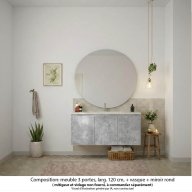 Ensemble meuble de salle de bain Oxford 120 cm béton Bellato, plan vasque céramique, 3 portes , miroir rond
