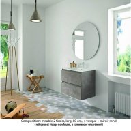 Ensemble meuble de salle de bain Oxford 80 cm béton Bellato, plan vasque marbre reconstitué, 2 tiroirs , miroir rond