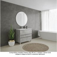 Ensemble meuble de salle de bain Oxford 90 cm béton Bellato, plan vasque marbre reconstitué, 3 tiroirs , miroir rond